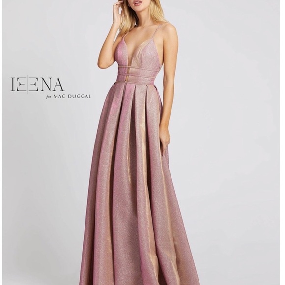 Mac Duggal pleated pink metallic shimmery evening gown - Picture 2 of 9
